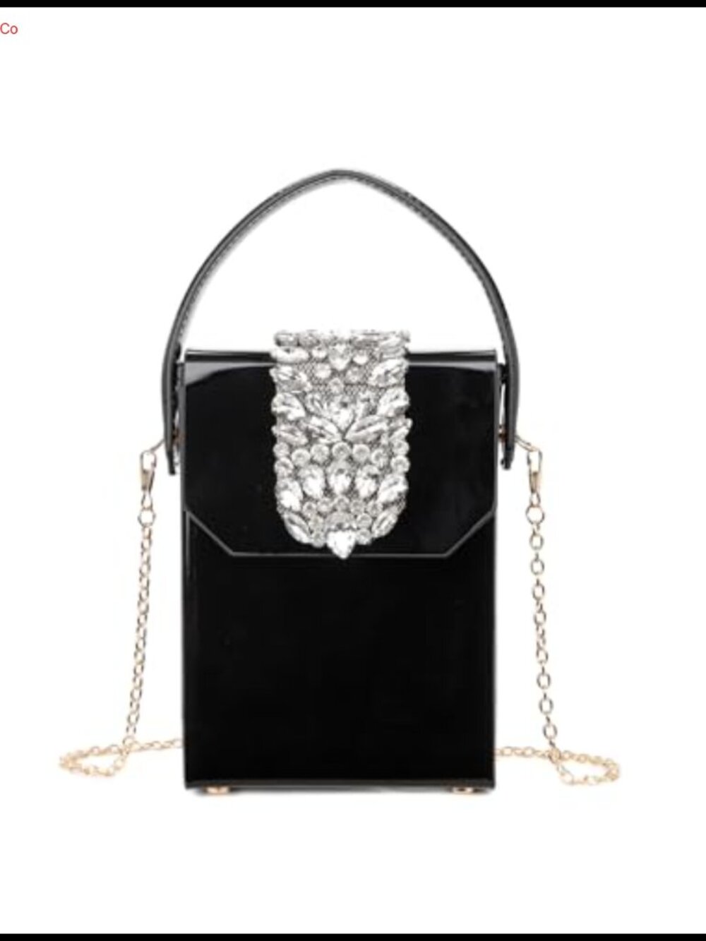 PU Leather Rhinestone Evening Clutch with Chain Strap